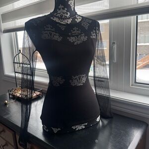 Womens mesh and material mixed media dressy top